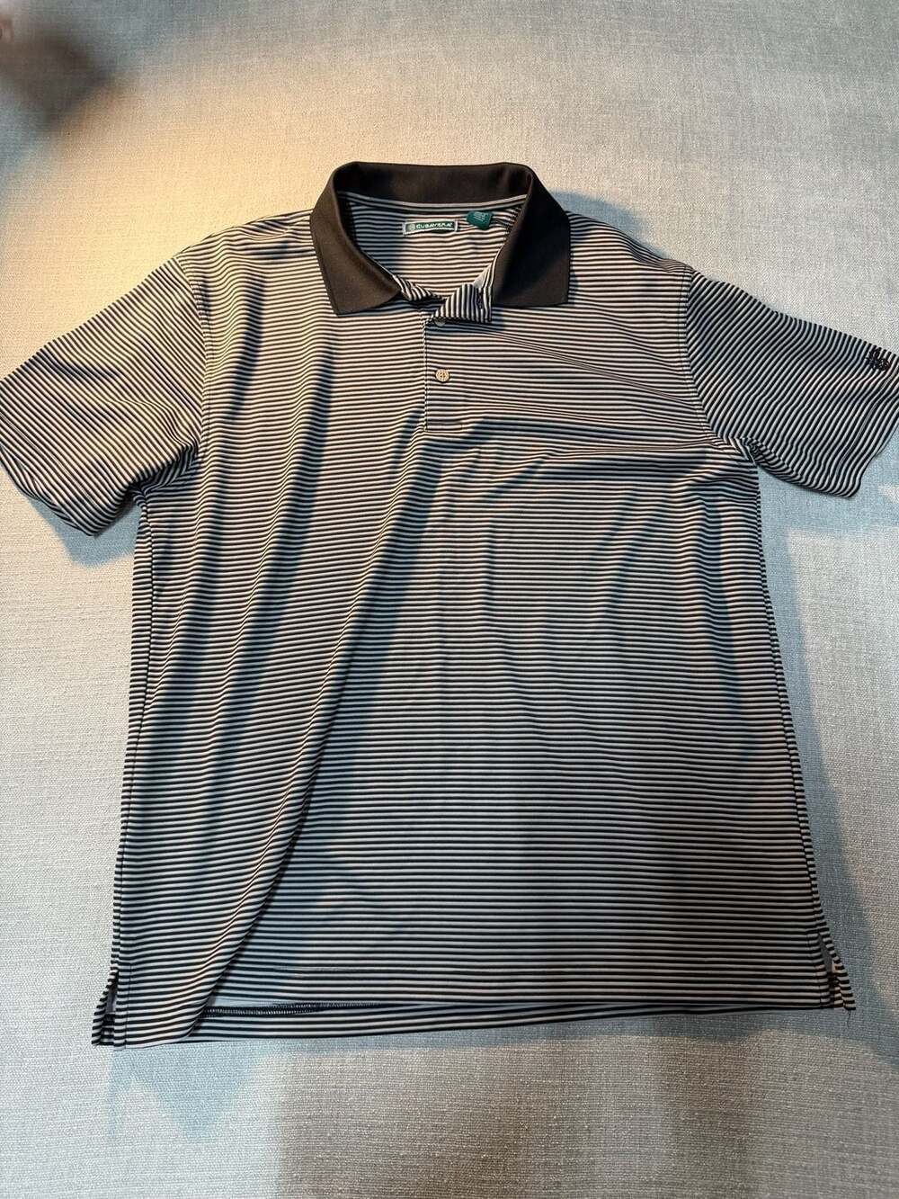 Cubavera Men's Short Sleeve Striped Polo Shirt with Pineapple Logo Detail
